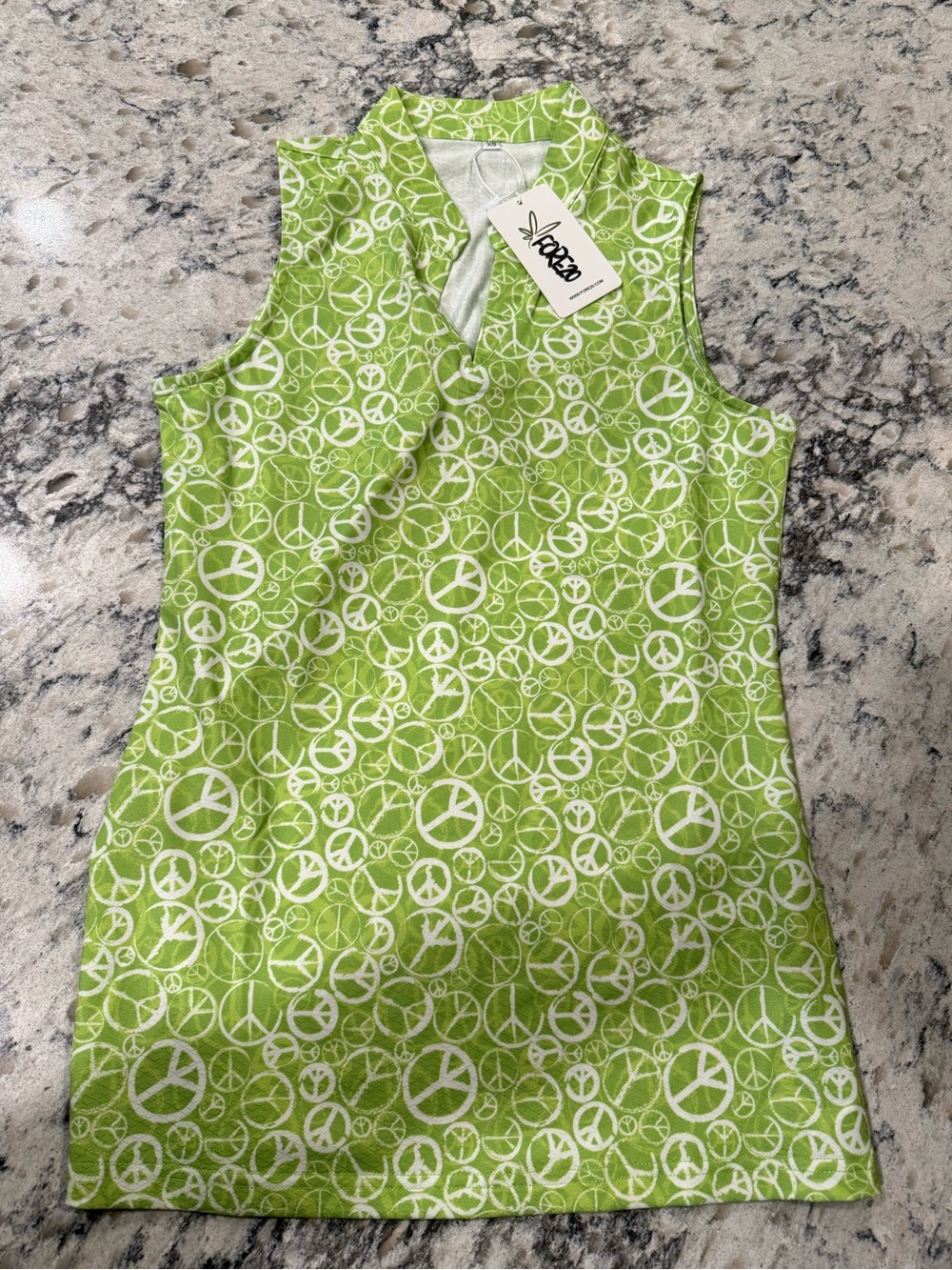 FOREO Lime Green Peace-Print Sleeveless Tank Top
